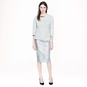 J.Crew Collection silver metallic genuine leather pencil skirt Sz 2 NWT